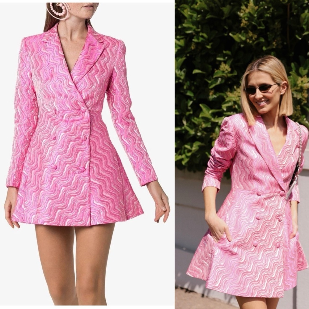 Rotate Birger Christensen Number 23 Pink Wave Jacquard Blazer Min Dress Sz 34 - Picture 2 of 11